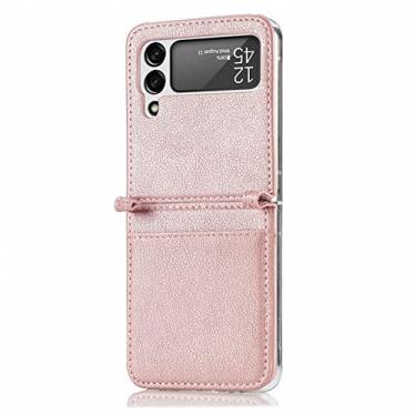 Imagem de Capa protetora de couro dobrável para Samsung Galaxy Z Flip 4 5G Flip4 Flip3 Flip 3 Zflip4 Capa titular do cartão, ouro rosa, para Samsung Z Flip 4