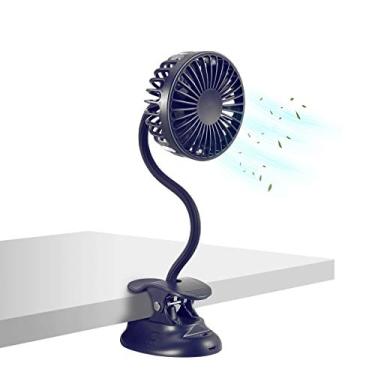 Imagem de Ventilador de pressão USB mini ventilador de mesa operado por bateria com banco de energia de emergência, ventilador de carrinho de bebê recarregável ventilador pessoal flexível pescoço 3 velocidades ótimo para praia carro acampamento dormitório cama escritório azul marinho