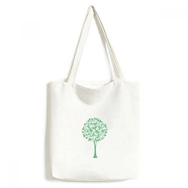 Imagem de Bolsa de lona verde redonda folhas de árvore flor sacola sacola de compras casual bolsa de compras