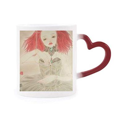 Imagem de Boneca Puppet estilo chinês aquarela sensível ao calor caneca vermelha muda de cor