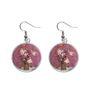 Imagem de Brincos femininos com pingente de prata e pintura a óleo XJJ flores rosa