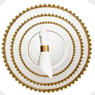 Imagem de Prato Raso, Sobremesa e Sousplat Cristal Pearl Borda Dourada 18un Wolff