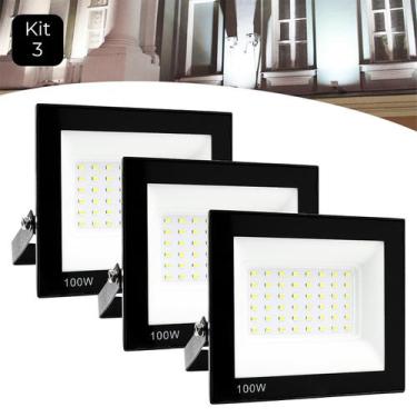 Imagem de Kit 3 Refletor Led 100W Holofote Bivolt Prova D'água Luz Branco Frio -