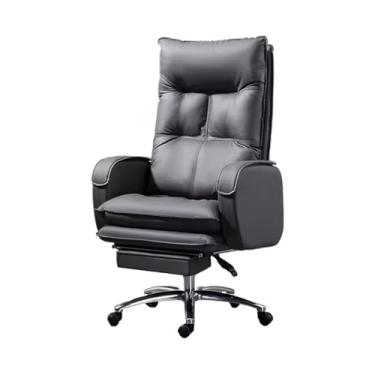 Imagem de WAOCEO Cadeira de escritório confortável sedentária cadeira de escritório cadeira de computador reclinável para casa cadeira de sofá preguiçosa microfibra couro PU cadeira giratória cadeiras de mesa (cor: cinza)