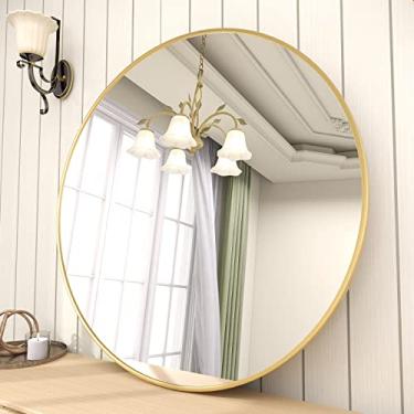 Imagem de BEAUTYPEAK Espelho redondo de 61 cm, espelho circular com moldura de metal dourado, espelho de parede para entrada, banheiro, penteadeira, sala de estar, espelho circular dourado