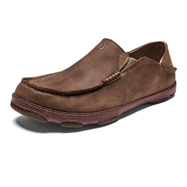 Imagem de OLUKAI Moloa Sapatos masculinos de couro premium, design fácil de calçar e descalçar, mocassins casuais e versáteis, salto embutido e tração aprimorada, raio/caramelo, 42, Raio/caramelo, 42
