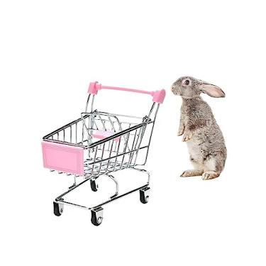 Imagem de MANON ROSA Mini carrinho de compras coelho brinquedo pequeno animal supermercado carrinho de mão ouriços papagaio pássaro gatos ratos porcos holandeses hamsters porquinho da índia lagarto chinchila