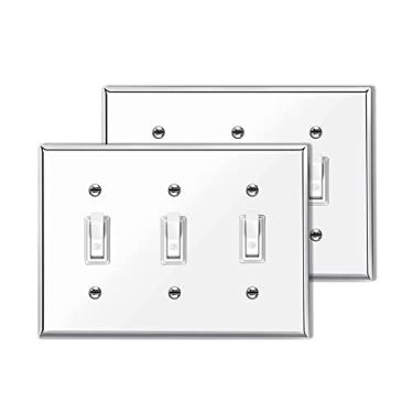 Imagem de Capa de interruptor de luz cromada prata placa de parede policarbonato termoplástico durável capas de tomada placa de parede decorativa triplamente basculante capa de placa de interruptor de parede