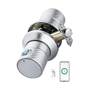 Imagem de Fechadura de porta sem chave com impressão digital, 4 formas de desbloqueio (chave/código/impressão digital/aplicativo), liga de zinco, combinação biométrica à prova d'água com alça eletrônica para portas internas, quartos, garagem, escritório