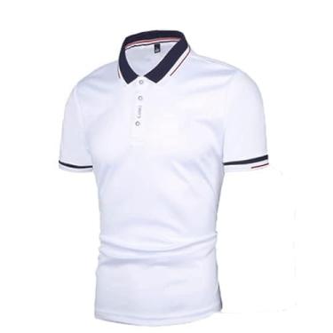 Imagem de BAFlo Nova camiseta masculina com contraste de cores e patchwork, camisa polo masculina de manga curta, Branco, 4G