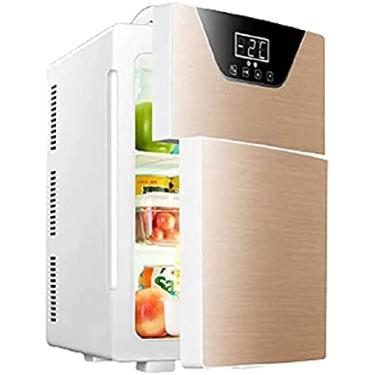 Imagem de Mini refrigerador portátil para carro 20L - refrigerador pequeno para carro e casa com tela sensível ao toque, porta dupla 12V, refrigerador de carro, dourado