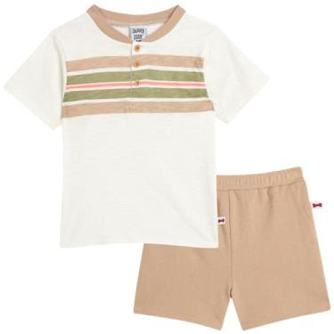 Imagem de Dapper Dude Conjunto de shorts infantis para meninos - 2 peças camisa polo ou Henley e shorts - Lindo conjunto de primavera combinando para meninos (2-4T), Listras brancas/cáqui, 4 Anos