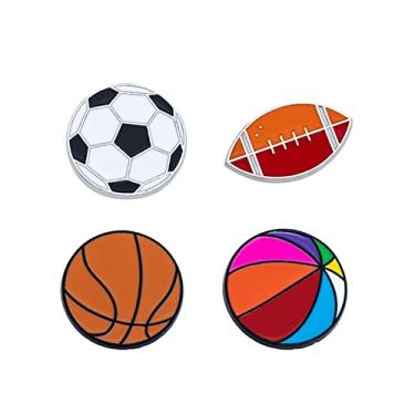 Imagem de Broche de futebol e basquete com 4 peças para mulheres e homens moda desenho animado broche esportivo decoração da vida diária conjunto de alfinetes esmaltados para decoração de roupas femininas