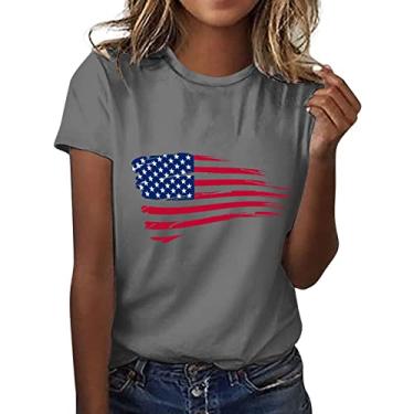 Imagem de Camisetas femininas de 4 de julho com bandeira americana listradas, casual, patriótico, memorial, festival, Gy2, XXG