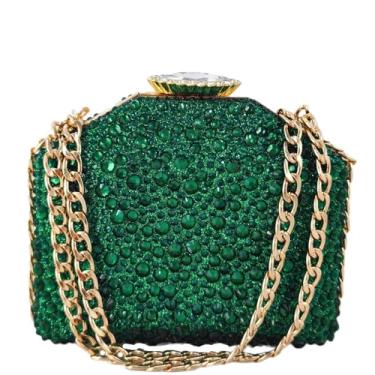 Imagem de Boutique De FGG Bolsa clutch de metal com strass, bolsas femininas para festas à noite, formatura, bolsa clutch de cristal, mini, Verde, Mini