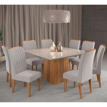 Imagem de Mesa de Jantar Quadrada Suprema Com 8 Cadeiras Fran Cobre/Off White/Marfim - Casa Giulia