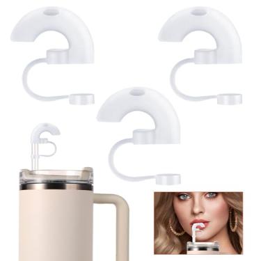 Imagem de 3 peças de rolhas de canudo sem rugas para copo Stanley, tampa de silicone com tampa de canudo reutilizável, tampa de cobertura de cobertura de canudo à prova de poeira, para canudos de 10 mm,