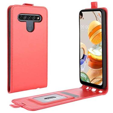 Imagem de Capa para LG K61, capa para LG Q61, capa de telefone flip vertical fina de couro PU, capa protetora com fecho magnético com compartimento para cartão para LG K61/LG Q61 (vermelha)
