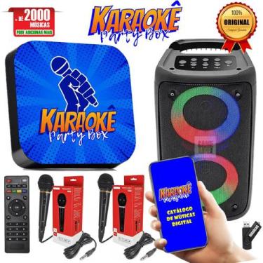 Imagem de Karaoke Party Box Azul +De 2000 Musicas + 2 Microfones + Caixa de Som 