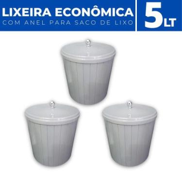 Imagem de Kit 3 Lixeiras Cesto de Lixo Anel Porta Saco Plástico 5 LT - Plas Tutt