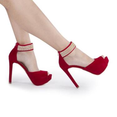 Imagem de Sandália Re&Ton Meia Pata Salto Alto Fino Feminina MP25, Vermelho, 37