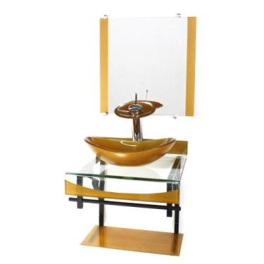 Imagem de Gabinete Vidro 40Cm Banheiro Curvado Duplo Pp Cuba Oval - Cubas E Gabi