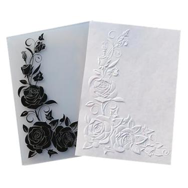 Imagem de DIYology Pastas de gravação de canto de videira rosa para fazer cartões, modelo de pasta de gravação de rosas para artesanato em papel faça você mesmo, scrapbook, decoração de argila de polímero