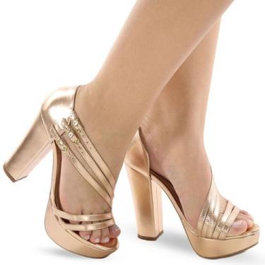 Imagem de Sandália Feminina Meia Pata Salto Alto Grosso P30 - Modarpe, Rose gold