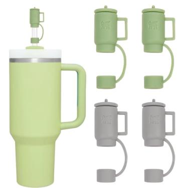 Imagem de MOGOXION 4 peças de capa de canudo para copos Stanley de 30 e 1,134 g com alça, tampas de canudos reutilizáveis de silicone de 10 mm, acessórios à prova de poeira, pontas, protetores de tampas, tampas