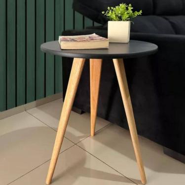 Imagem de Mesa Redonda Lateral Canto Apoio Sala Quarto Pé Palito 44 Cm preto