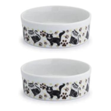 Imagem de 2 Comedouro Para Gato Cat Tigela Pet Porcelana 600ml Bebedouro - PORCE