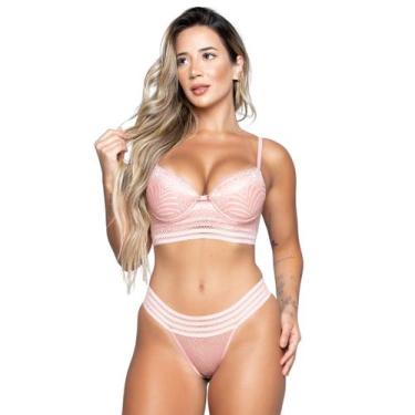 Imagem de Conjunto Lingerie Vekyo Bojo e Renda Com Elástico Sensual, G, Rosa