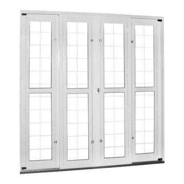 Imagem de Porta de Correr em Aço Branco 215x200x12 cm 4 Folhas VL Grade Quadricu