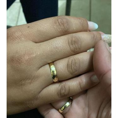 Imagem de Alianças de Ouro 18 kilates 5 gramas 4 mm Maciça Par Reta com Kina