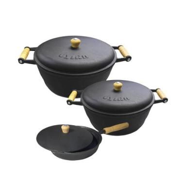 Imagem de Jogo Panela De Ferro Caçarola Alça De Madeira Frigideira N13 - Casa E 