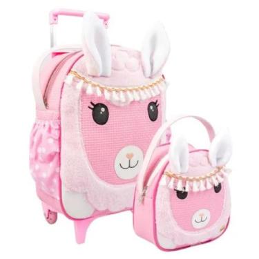 Imagem de Kit Mochila Feminino Masculino Infantil Carrinho Rodinha Com Lancheira