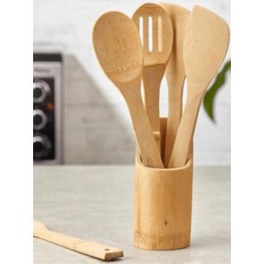 Imagem de Kit 5 Peças Utensílios Em Bambu Conjunto Colher De Pau para Cozinha (4