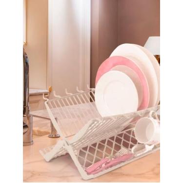 Imagem de Escorredor de Louças Cozinha Plástico DOBRAVEL Branco - 15 Pratos Bran