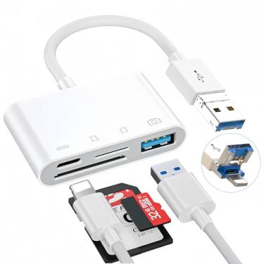 Imagem de Leitor de cartão SD 6 em 1 para iPhone/iPad/câmera/computador, Lightning + conector USB A para adaptador de leitor de cartão SD/TF com porta de carregamento, adaptador USB OTG e leitor de cartão de