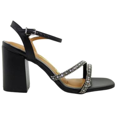 Imagem de Sandália Feminina Casual Social Dia a Dia Passeio Trabalho com Strass Salto Alto Grosso Conforto Vizzano 6409.220