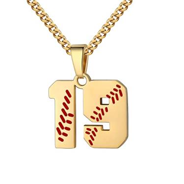 Imagem de Colar com número de beisebol para meninos 00-99 Atletas Jersey Número colar de aço inoxidável corrente banhada a ouro 55,88 cm pingente de beisebol personalizado presente de beisebol para homens e mulheres meninas, Aço inoxidável, não sabe