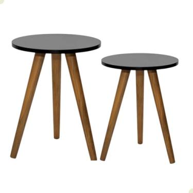 Imagem de Conjunto Mesinha Lateral Pé Palito Redonda Decor Para Sala (Preto)