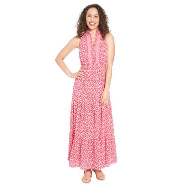 Imagem de London Times Decote feminino com babados e cintura franzida versátil, Fandango Rosa/Marfim, 44