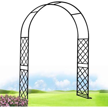 Imagem de Mandril de jardim de aço Suporte de arco resistente Treliça de pérgula para gramado externo Terraço Arcos de entrada Arbor Ferro forjado 98 "H 55" -146 "W, preto, 140 cm x 230 cm