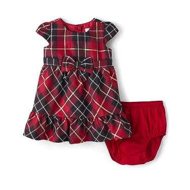 Imagem de The Children's Place Vestidos elegantes de manga curta para bebês e recém-nascidos, Xadrez vermelho, 9-12 Meses