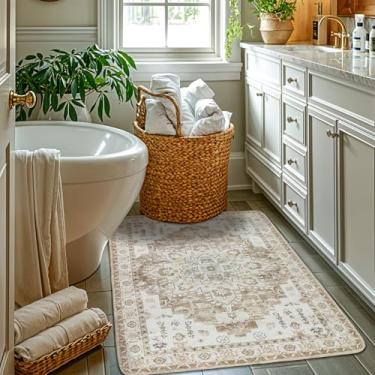 Imagem de LBRO2M Tapete para entrada interna 2X3 lavável tapete design boho tapete de porta para cozinha banheiro antiderrapante tapetes de área para animais de estimação (2X3, creme)