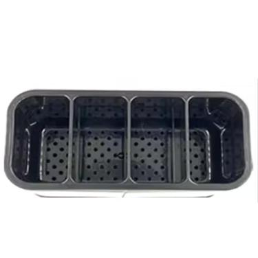 Imagem de Escorredor Porta Talheres de Inox Organizador de Utensílios Compacto Elegante de Pia de Cozinha Premium em Aço Inoxidável Moderno com 4 Divisórias Suporte de Louças Com Drenagem de Água e Resíduos