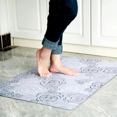 Imagem de Cosilyt Tapete de porta frontal ultrafino de 1/10 polegadas para entrada interna, antiderrapante, grande tapete de cozinha de borracha impermeável e tapete interno para porta lavável, chão, pia, lavanderia, mesa, 61 x 88 cm, cinza Morandi