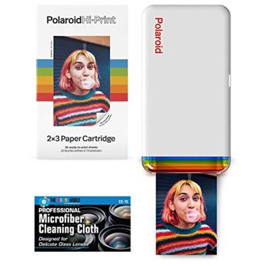Imagem de Polaroid Hi-Print - Impressora fotográfica de bolso 2x3 Bluetooth com impressão colorida e papel fotográfico 2x3 (20 folhas) e pano de microfibra