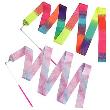 Imagem de 2 fitas de dança para crianças 192 cm fita de dança cintilante Streamer fita de ginástica com varinha fitas de dança giratórios fitas de fita longa rítmica para meninas adultos shows de talentos